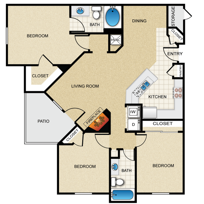 3 Beds • 2 Bath 10303 floor plan